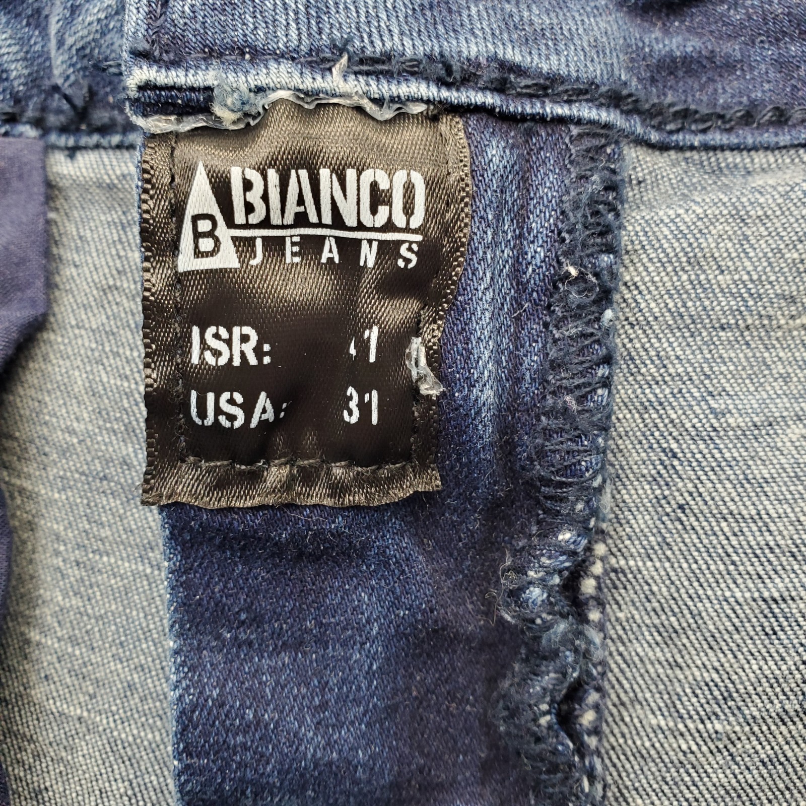 Bianco Jeans Womens Size 31 Blue Denim Stretch Whiskered Frayed Hem Straight Leg