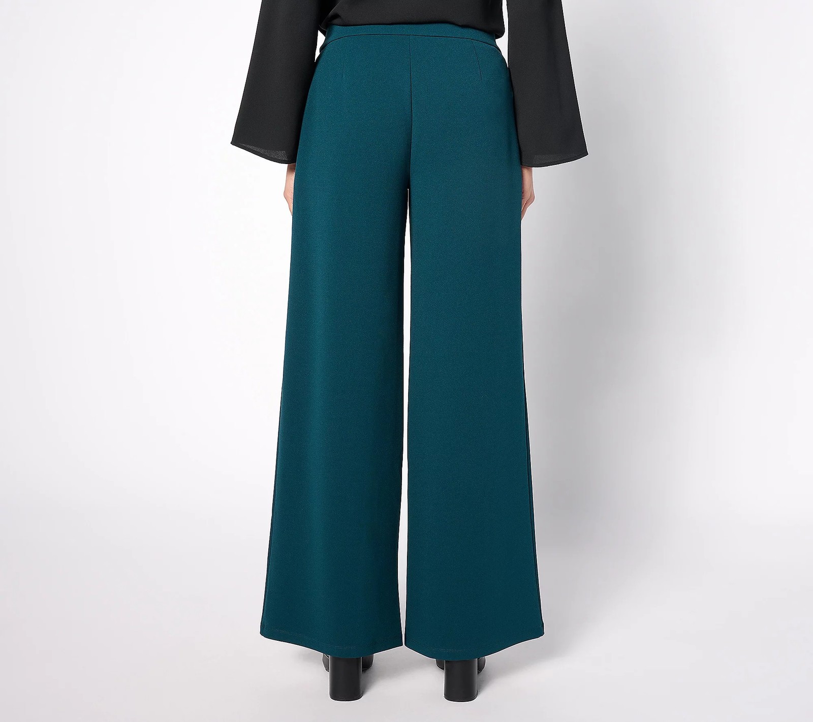 Dennis Basso Regular Luxe Crepe Wide Leg Pants Midnight Green L New