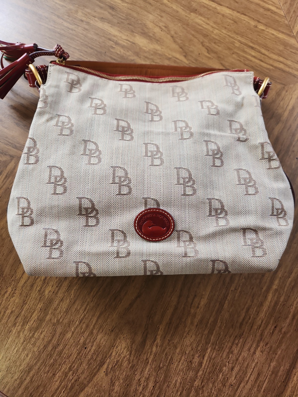 Nice Dooney & Bourke Shoulder Bag Tan Brown Florentine Jacquard Zip Slouchy Y2K