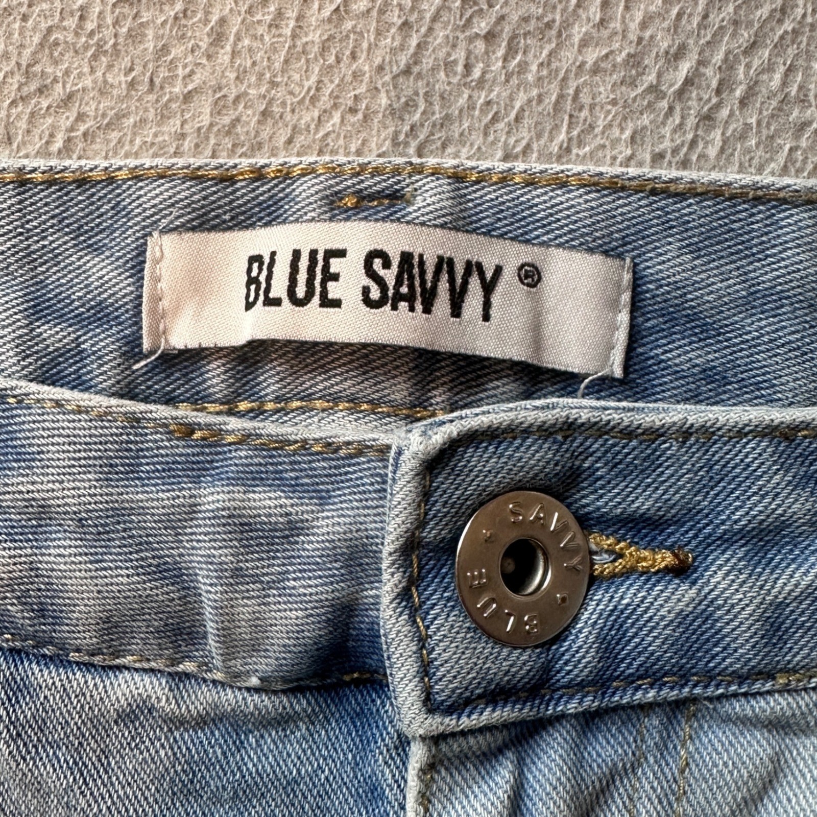 Blue Savvy Denim Shorts Womens 3/26 Blue Two Tone Distressed High Rise Cut Offs