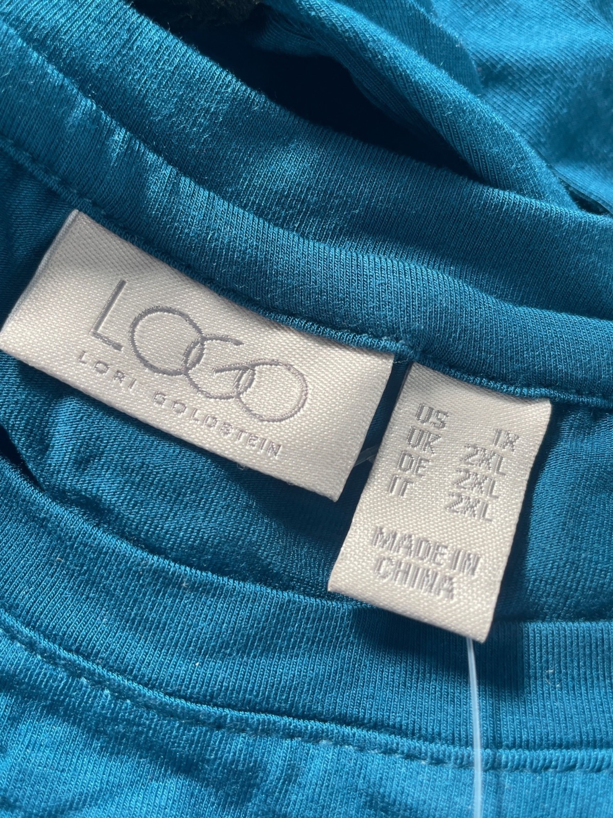 LOGO Lori Goldstein Layered Top Size 1X Rayon 230 Jacquard Hem Deep Sea Blue NEW