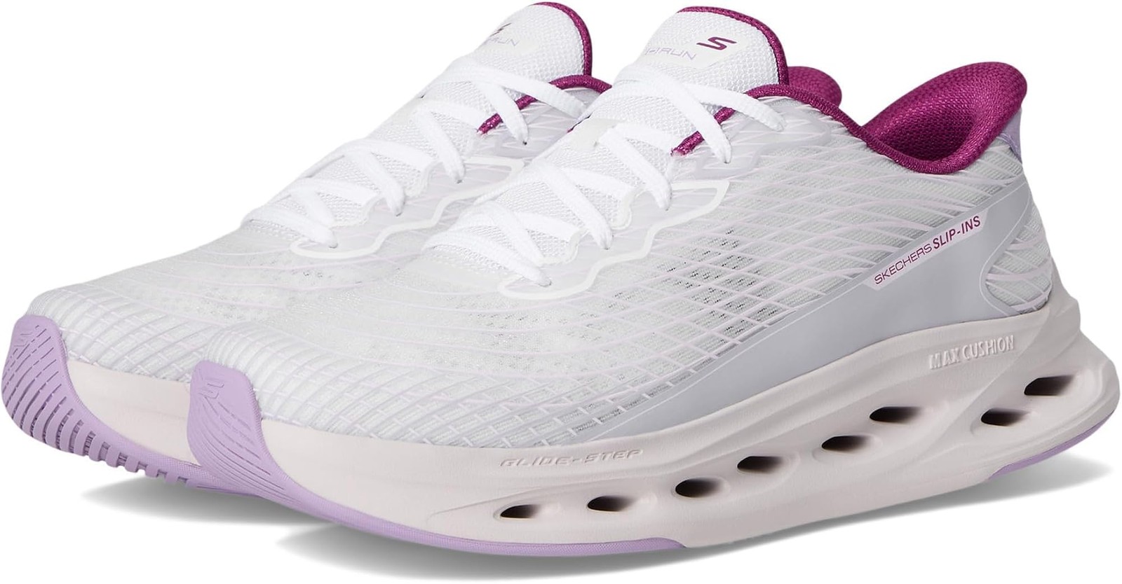 Skechers Womens Max Cushioning Glide Step Sapphire Hands Free Slip-ins – White/L