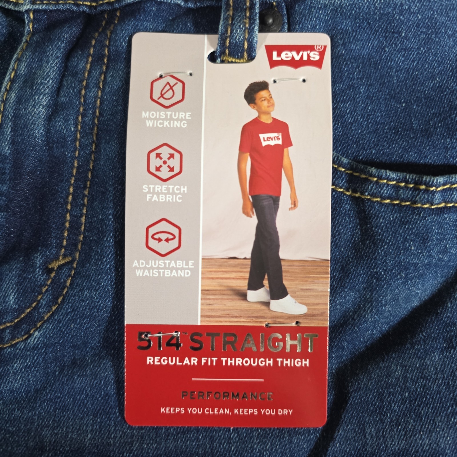 Levi’s Boys’ 514 Straight Fit Performance Jeans – Medium Wash 18 Reg 29×31