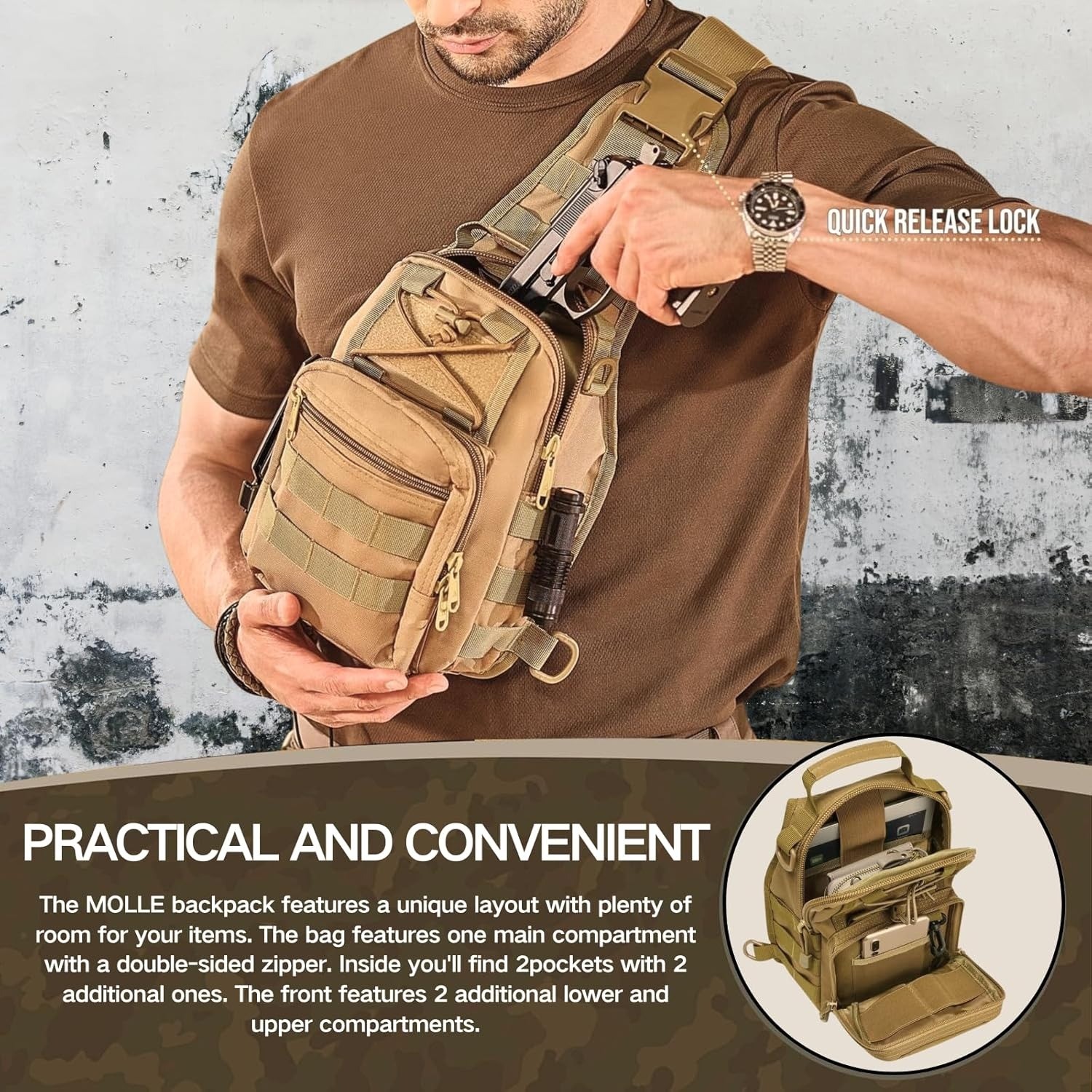 Tactical Sling Shoulder Backpack Outdoor MOLLE Military Men Crossbody Chest Bag