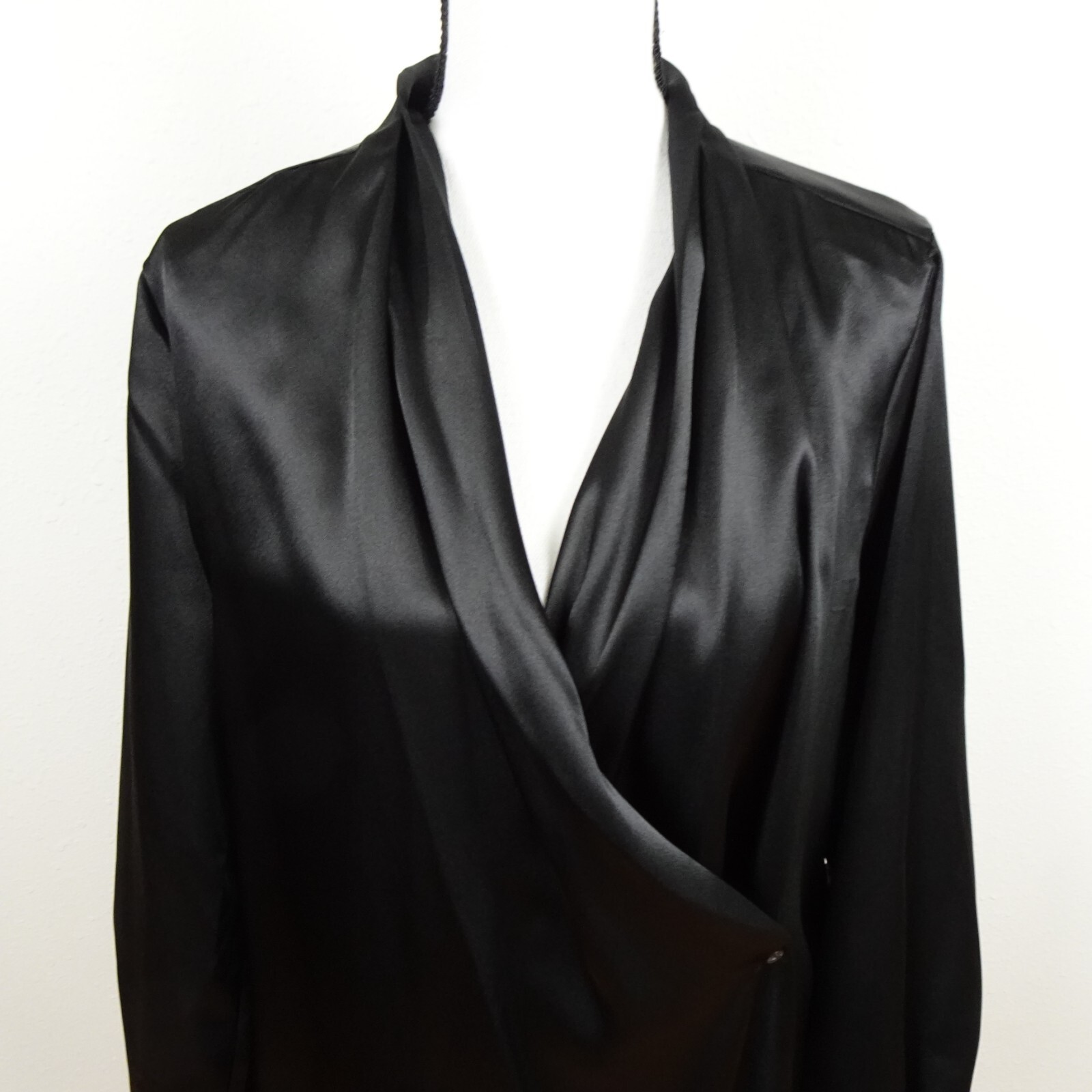 Calvin Klein Faux Wrap Blouse Top Women’s Plus Size 1X Black Satiny Dressy