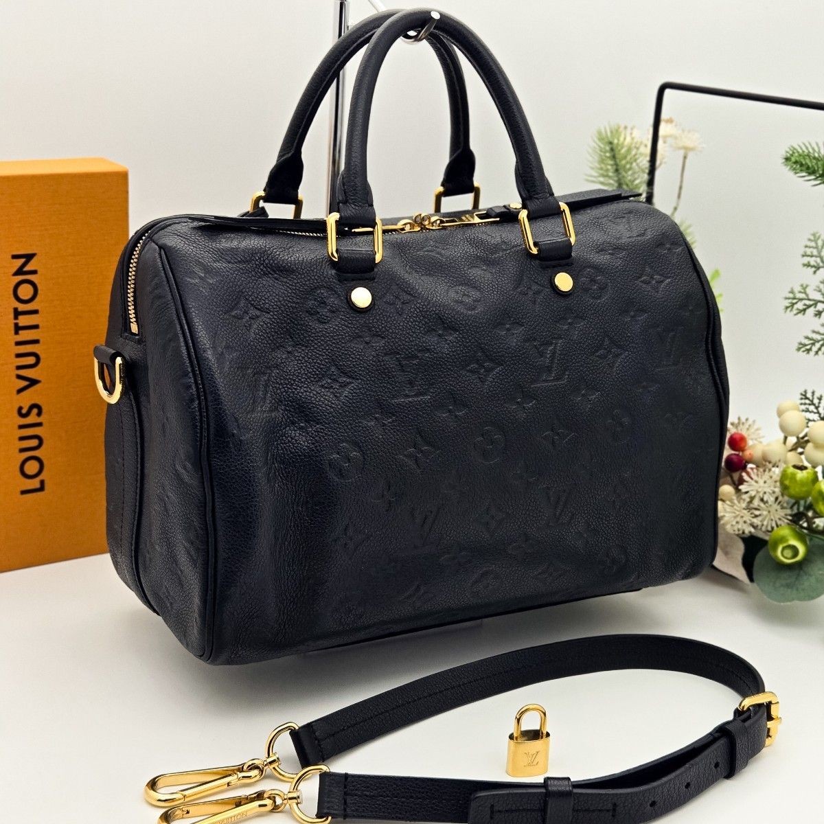 LOUIS VUITTON Bag: Empreinte Speedy Bandouliere 30 Black W30H21D17cm w/strap;