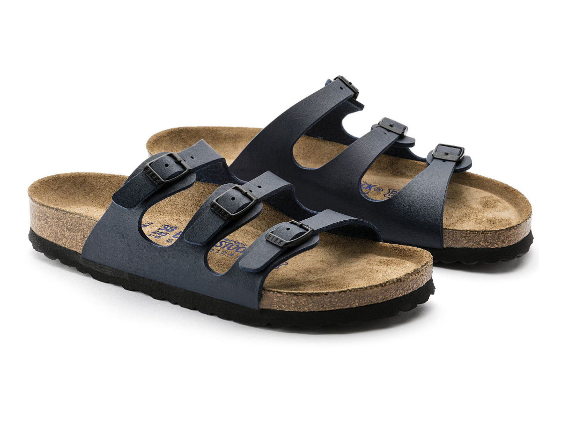 Birkenstock Florida Birko-Flor in Blue Three-Strap Soft Footbed Unisex Sandals