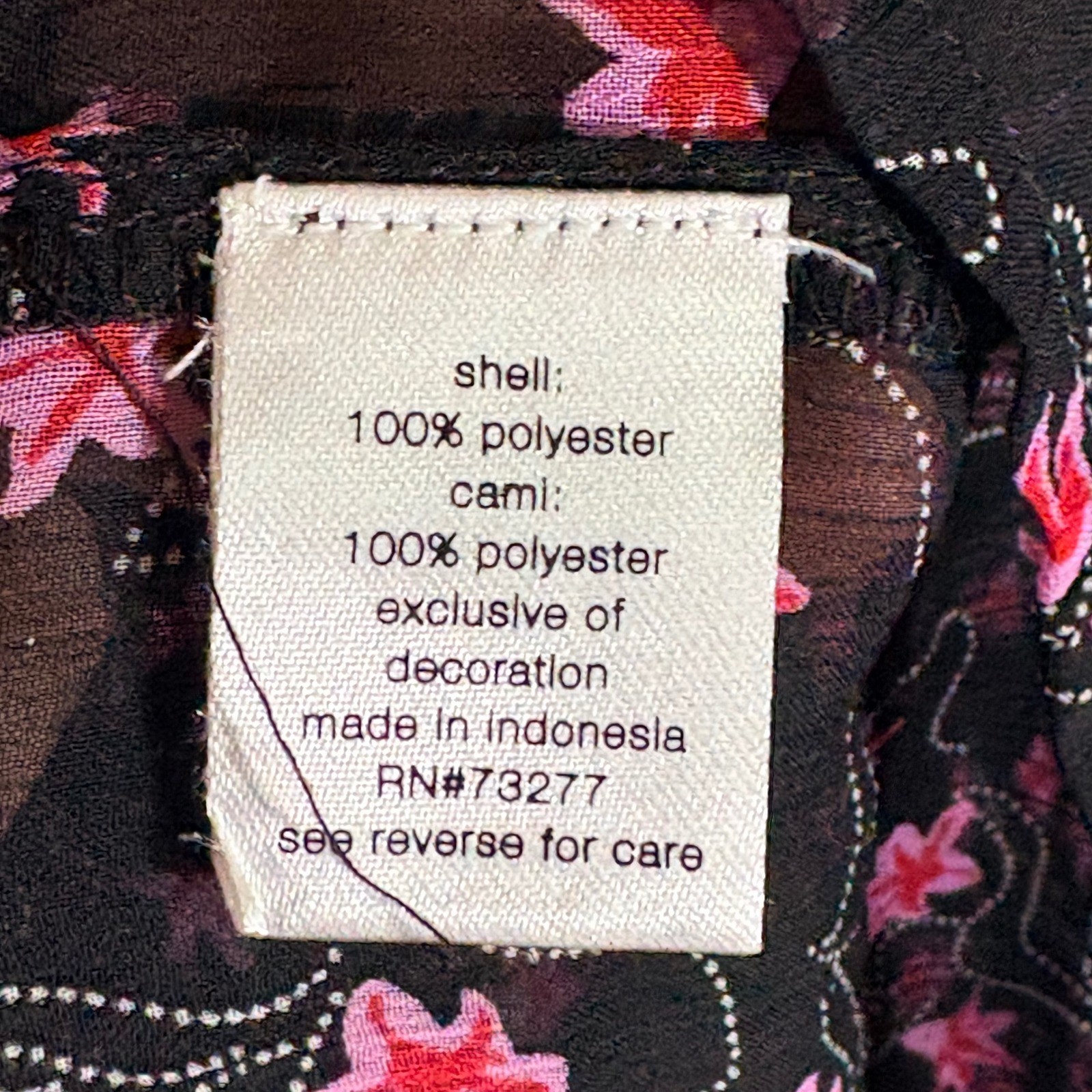 Elizabeth and James Black Pink Floral Smocked Mock Neck Sheer Blouse Large Boho