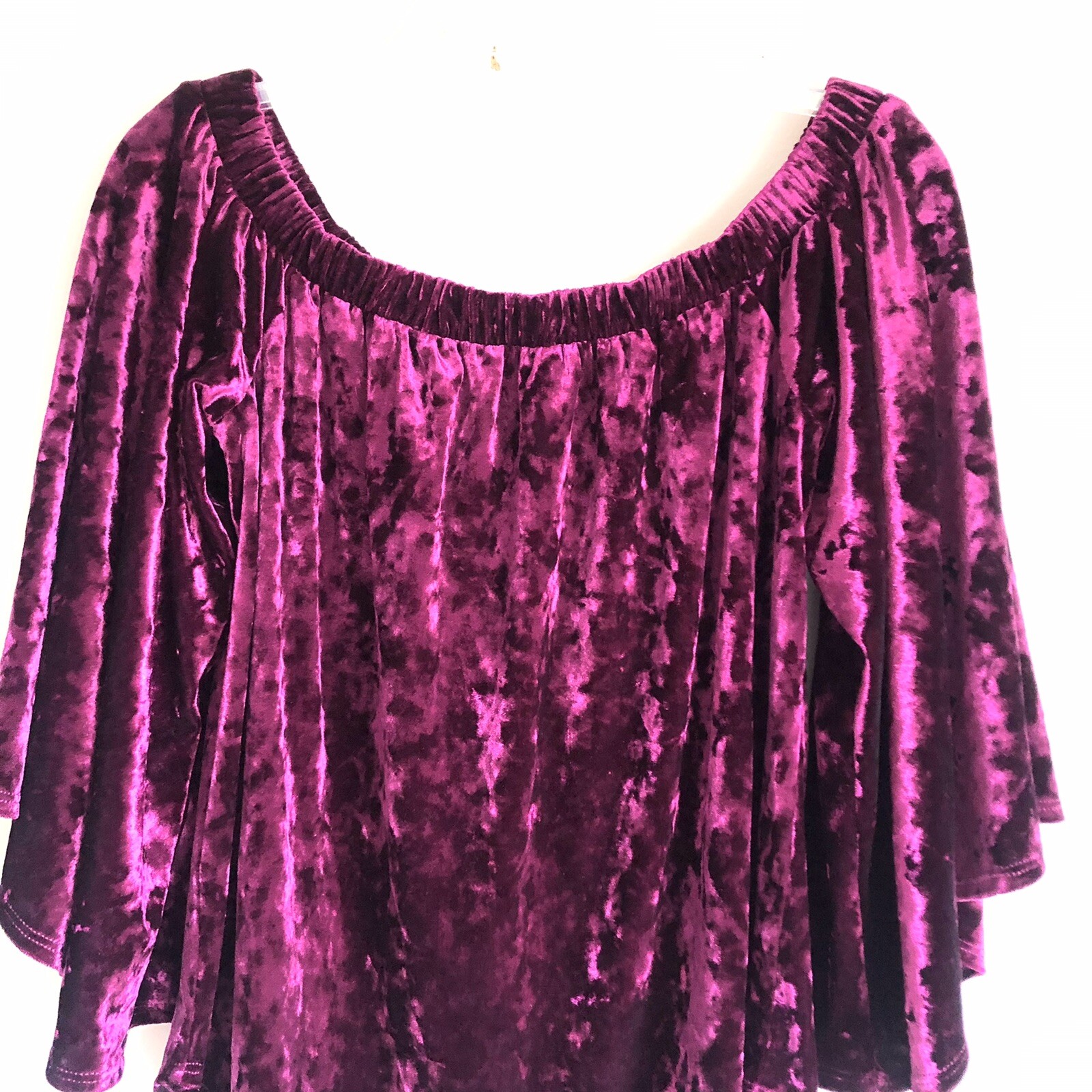 Karen Kane Size S Berry Velvet Off The Shoulder Peasant Top Wide Sleeve