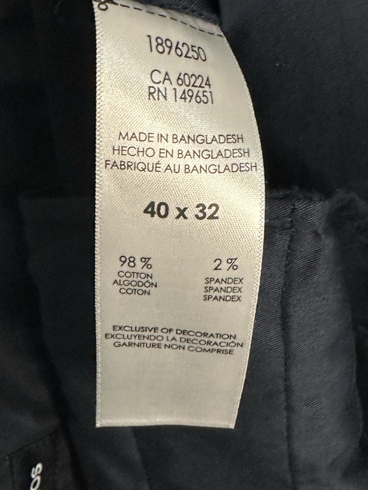 Bonobos Men’s 40×32 Pants Navy Trouser Chinos Slim Fit Flat Front Stretch Slacks