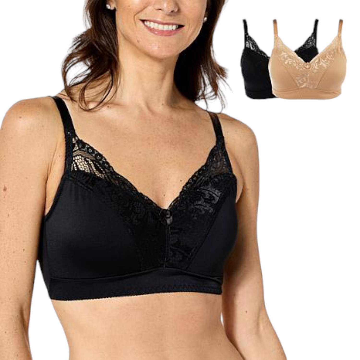 Rhonda Shear 2-pack “Curve Envy” Bra w/ Removable Pads Black/Beige
