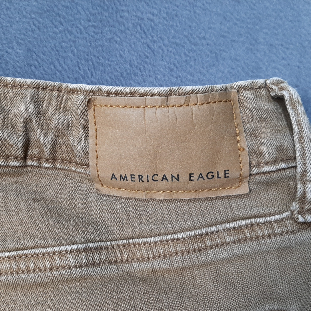 American Eagle Jeans Mens 32×30 Brown Tan Denim AirFlex Preppy Faded Whiskering