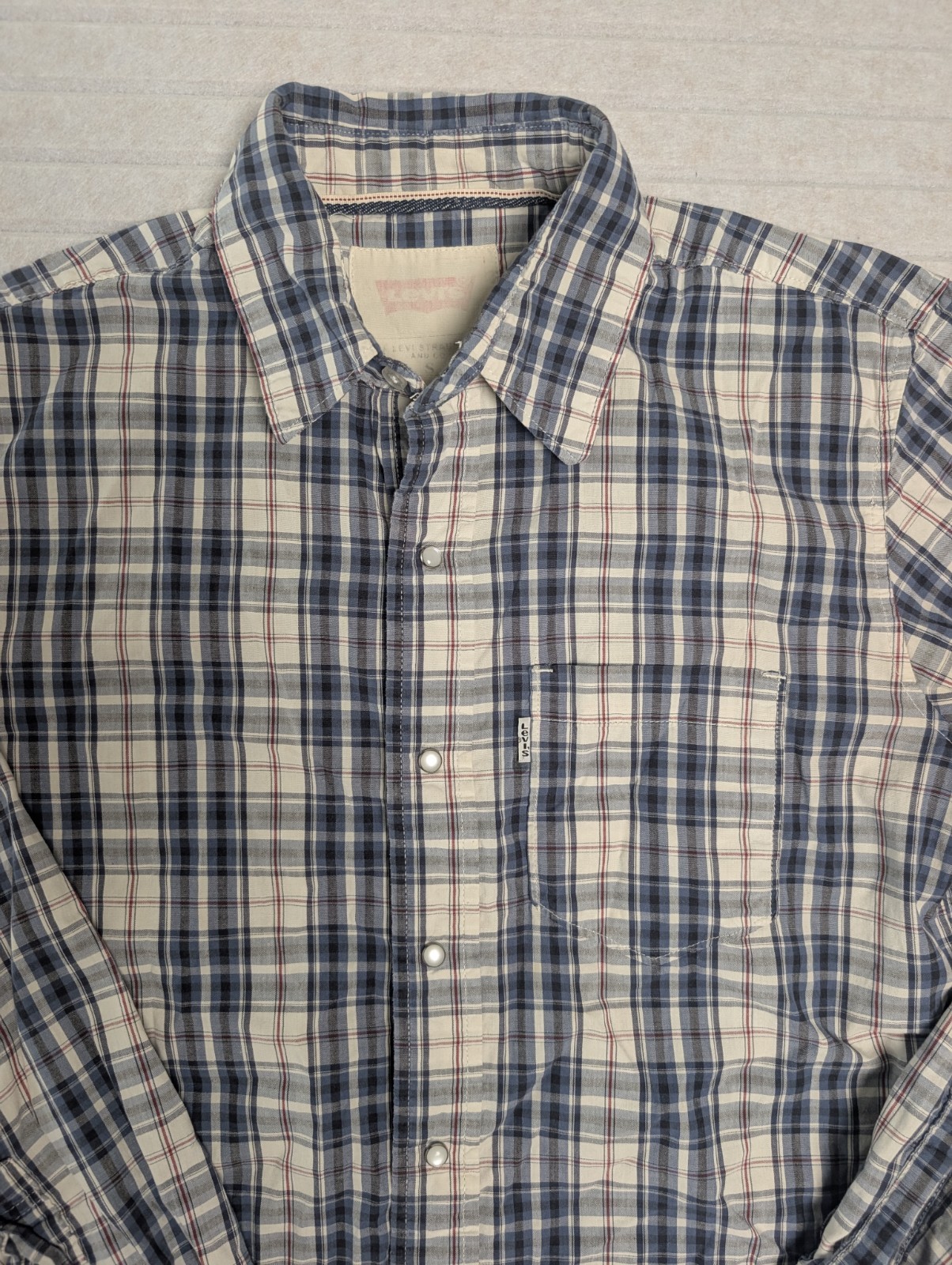 Levi Strauss Jeans Mens Small Plaid Pearl Snap Shirt Long Sleeve