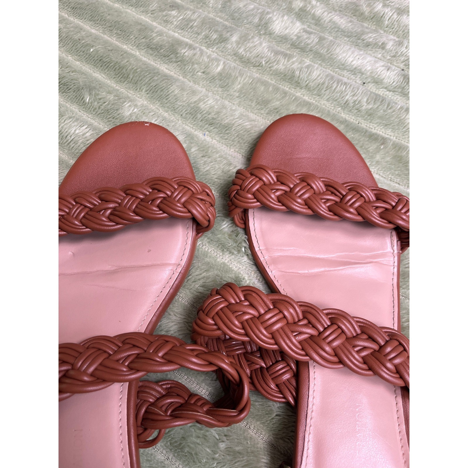 A New Day Darla Braided Double Strap Slide Sandals Cognac Brown Gold Heel 8M