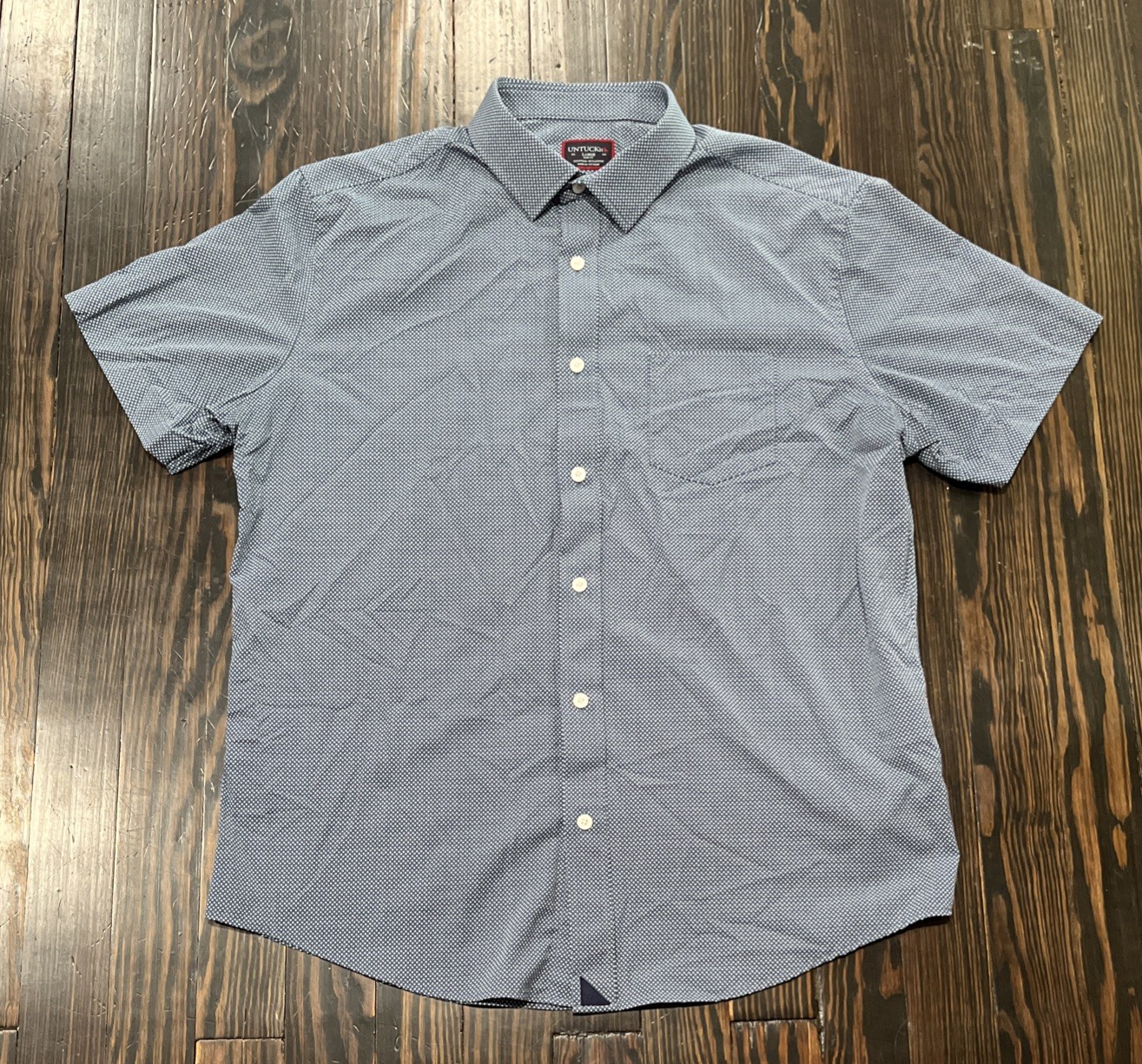 Untuckit Button Up Shirt Men’s Large Slim Blue Geometric Nylon Elastane