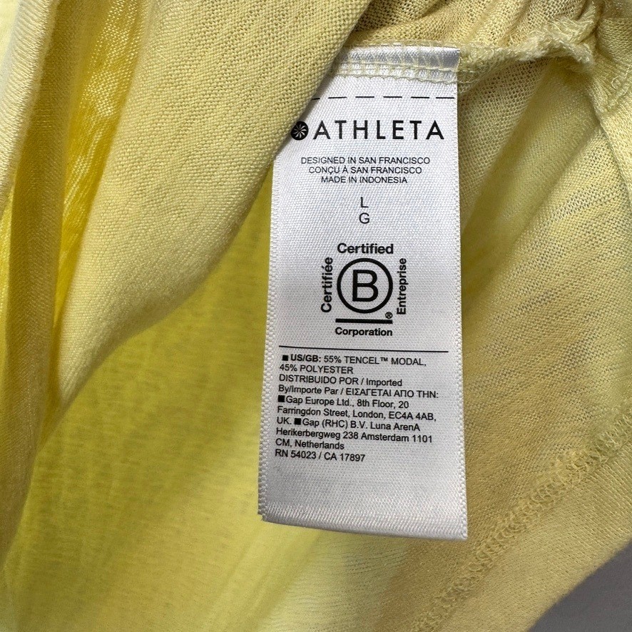 Athleta Large Breezy V-Neck Tee Yellow Short Sleeve Modal Blend 404783 SP24