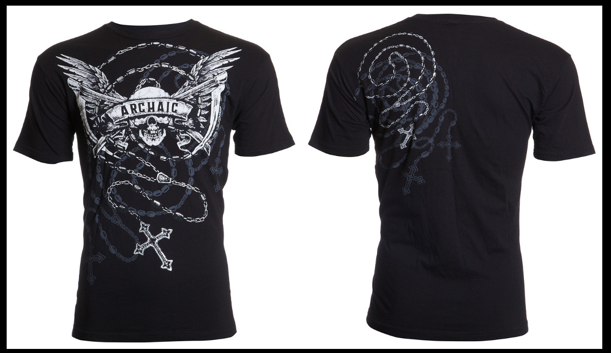 ARCHAIC by AFFLICTION Black HIT HARD Short Sleeve Slim Fit Y2K T-shirt NWT