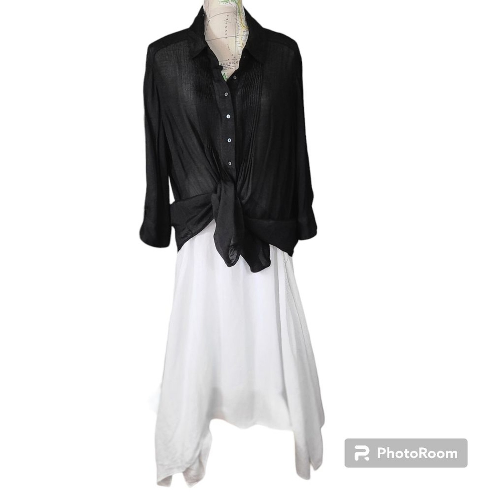 ALFANI Black Size 2X Pintuck Pleated Button-Down Shirt Lightweight Linen Texture