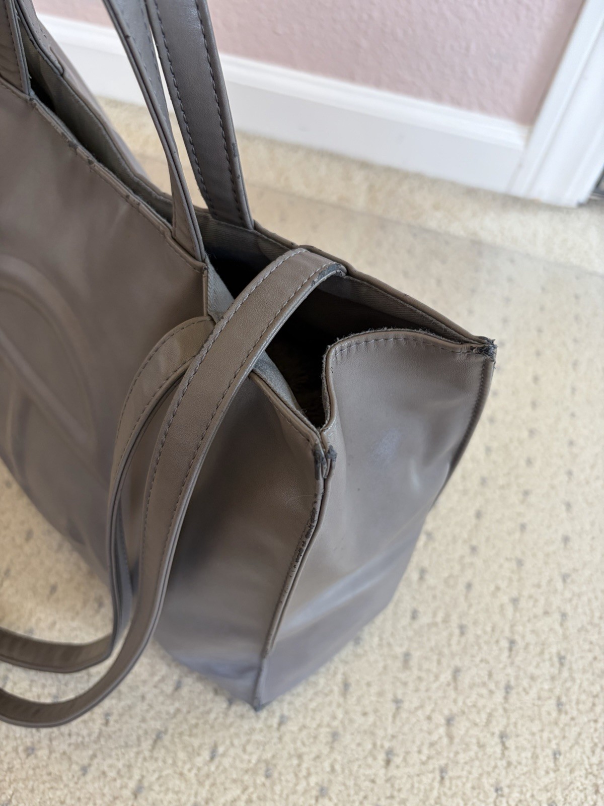Authentic Telfar Medium Shopping Bag Grey Vegan Leather Shoulder Tote Fair Cond