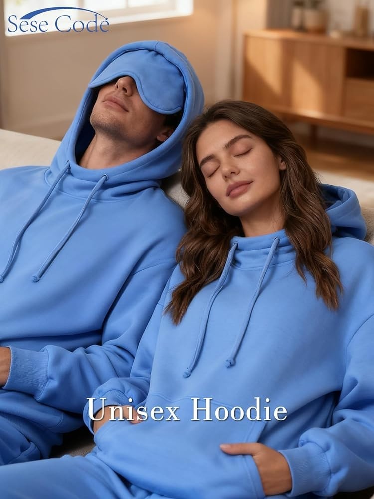 SeSe Code Hoodie with Eye Mask Travel Airplane Unisex Oversized Sweatshirt Sleep