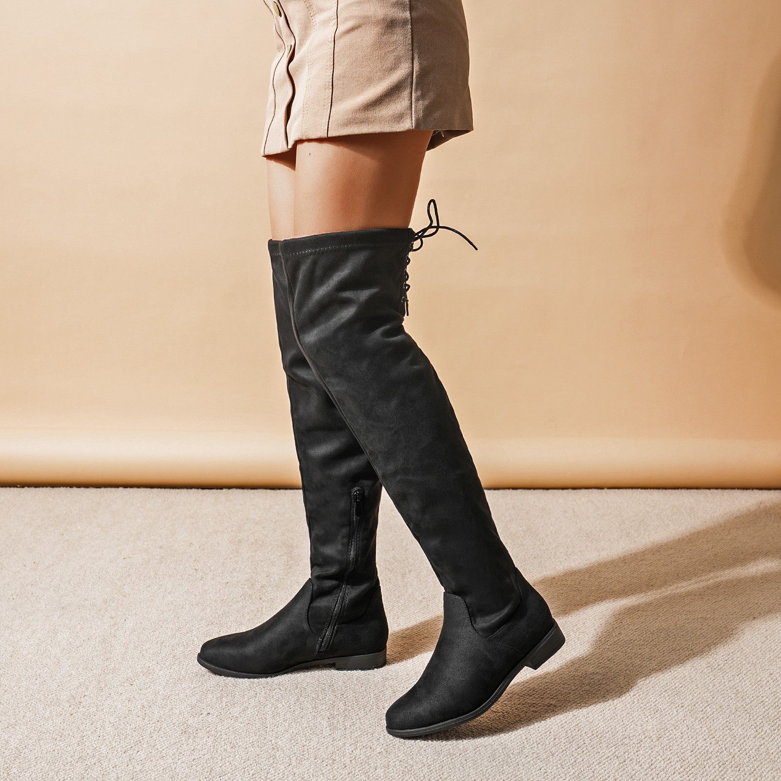 Womens Fashion Over The Knee Boots Suede Thigh High Zip Boots Size US 5-11