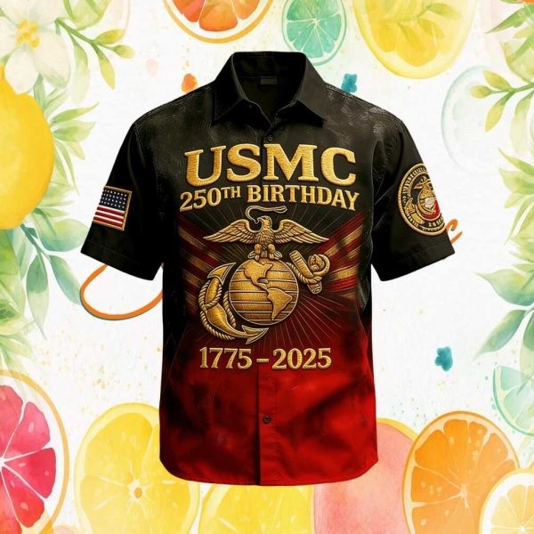 USMC 250th Birthday 1775 2025 Marine Corps Semiquincentennial Button Down
