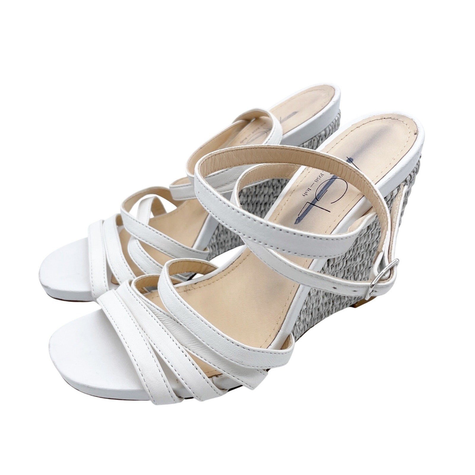 AGL Women’s Dora White Leather Ankle Strap Wedge Sandals Size 37