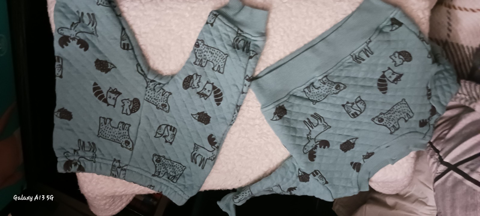 Light Blue‑Green Quilted Woodland Animals Set (Top + Pants)
