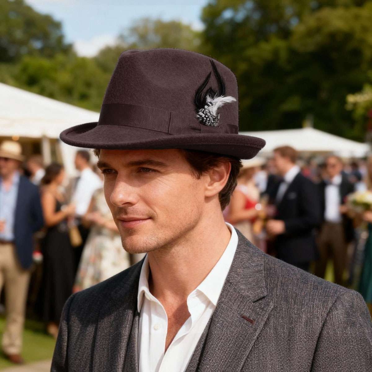 Classic Fedora Hats for Men Women Short Brim Felt Feather Hat Panama Dress Hat