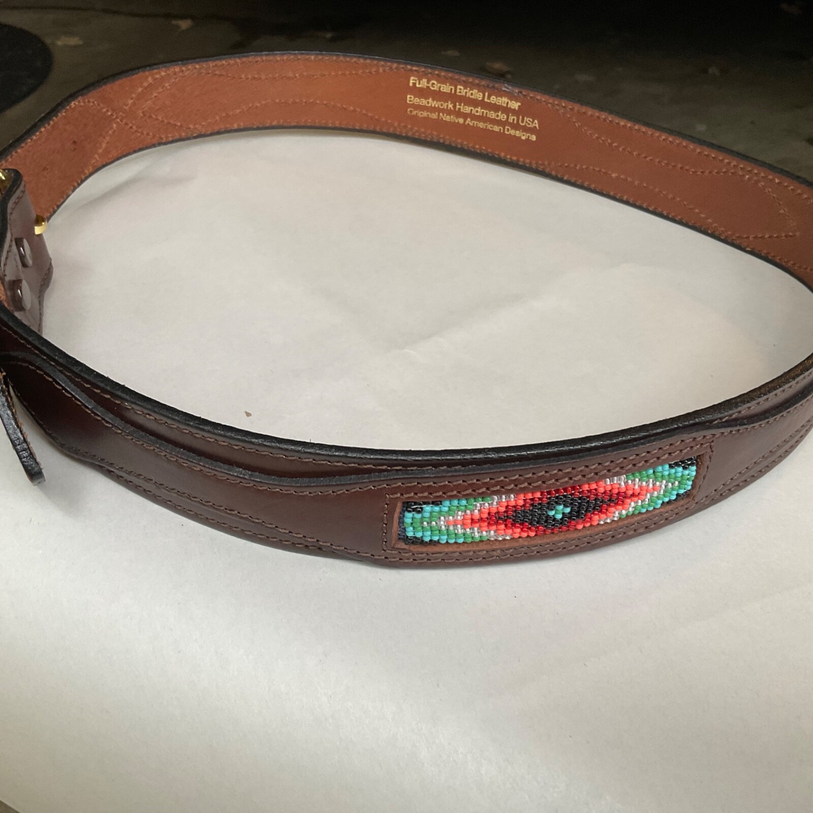 Colorado Leather Goods Handmade Leather/Beadwork Men’s Belt Native American Desi