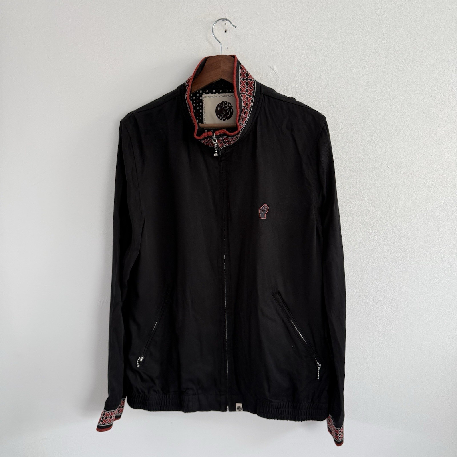 Pretty Green Jacket Mens Large Black Zip Up Lyocell