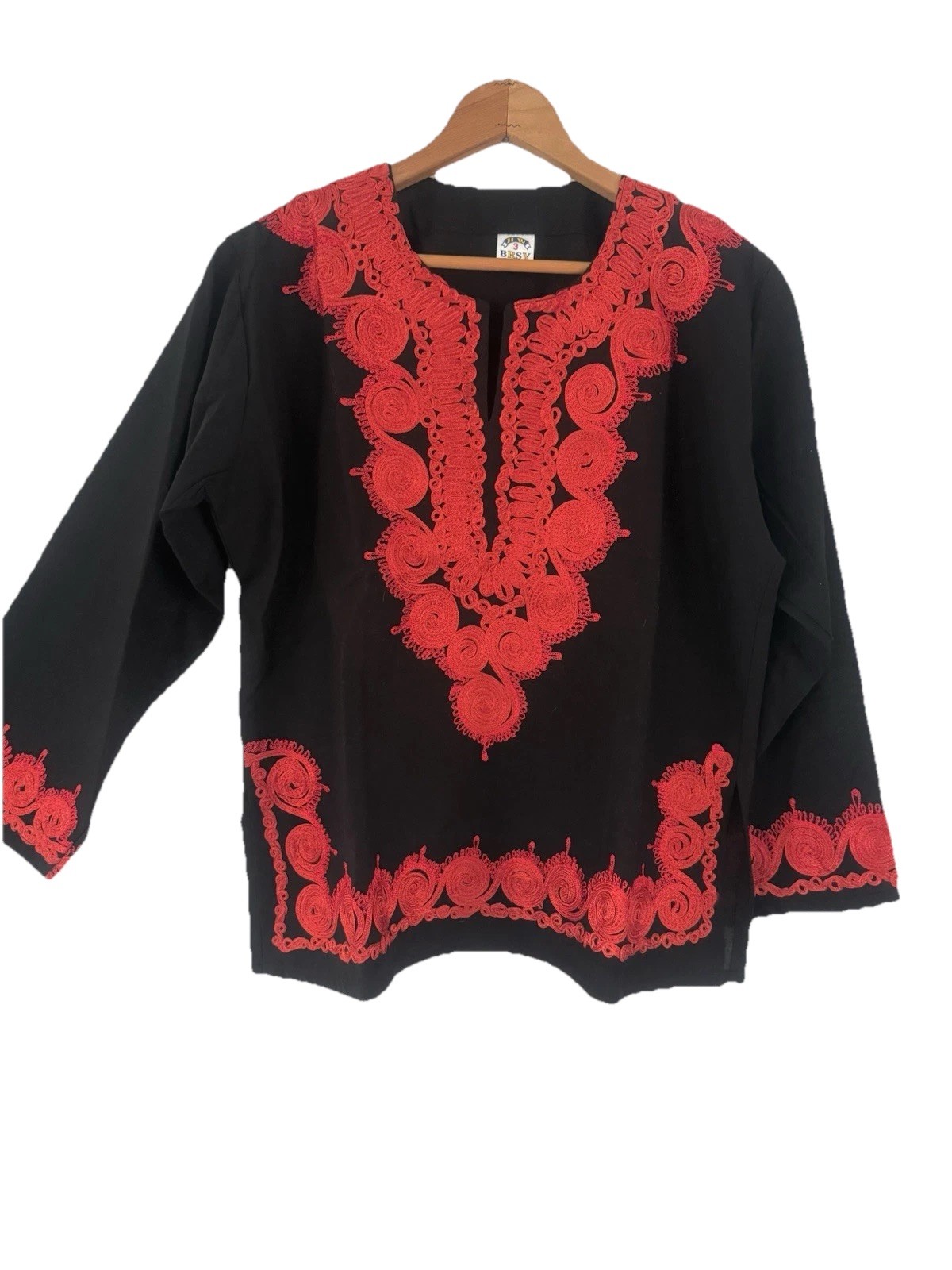 MADE IN EGYPT~BLACK/RED EMBROIDERED 100% COTTEN TUNIC TOP/BLOUSE~NEW SZ 2X
