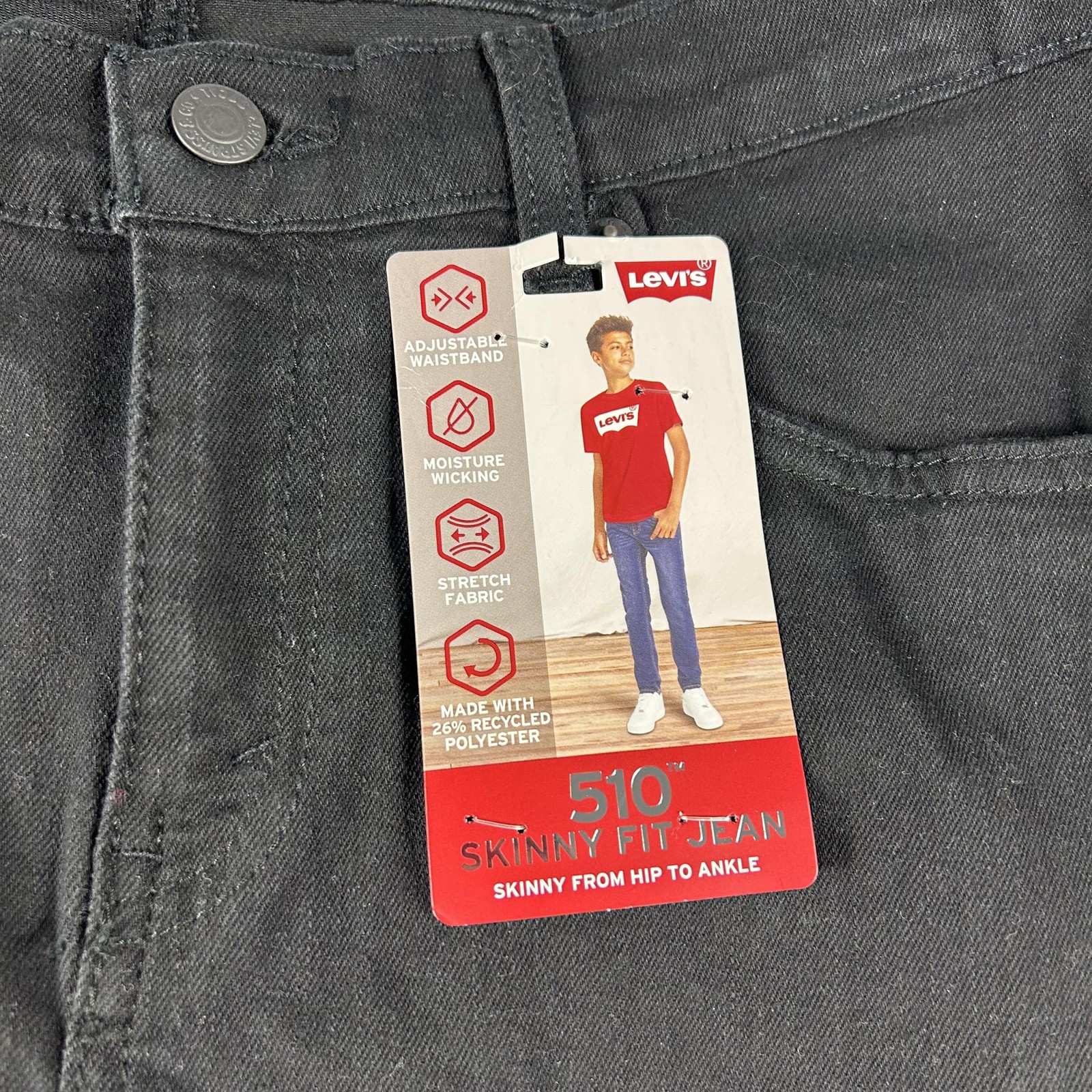 Levi’s Jeans Boys 18 29×31 Black 510 Skinny Performance Stretch Adjustable