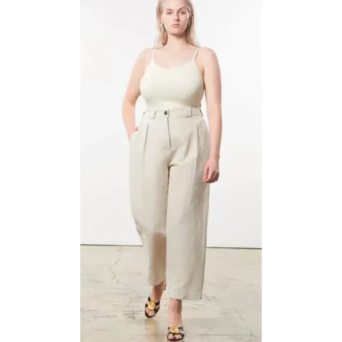 Mara Hoffman Jade High Waisted Pant in Off White Cotton/ Linen Blend Size 18