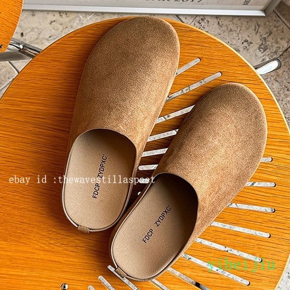 Mens Suede Mule Slip-On Clogs Casual Round Toe Slippers Flat Loafers Shoes Wide