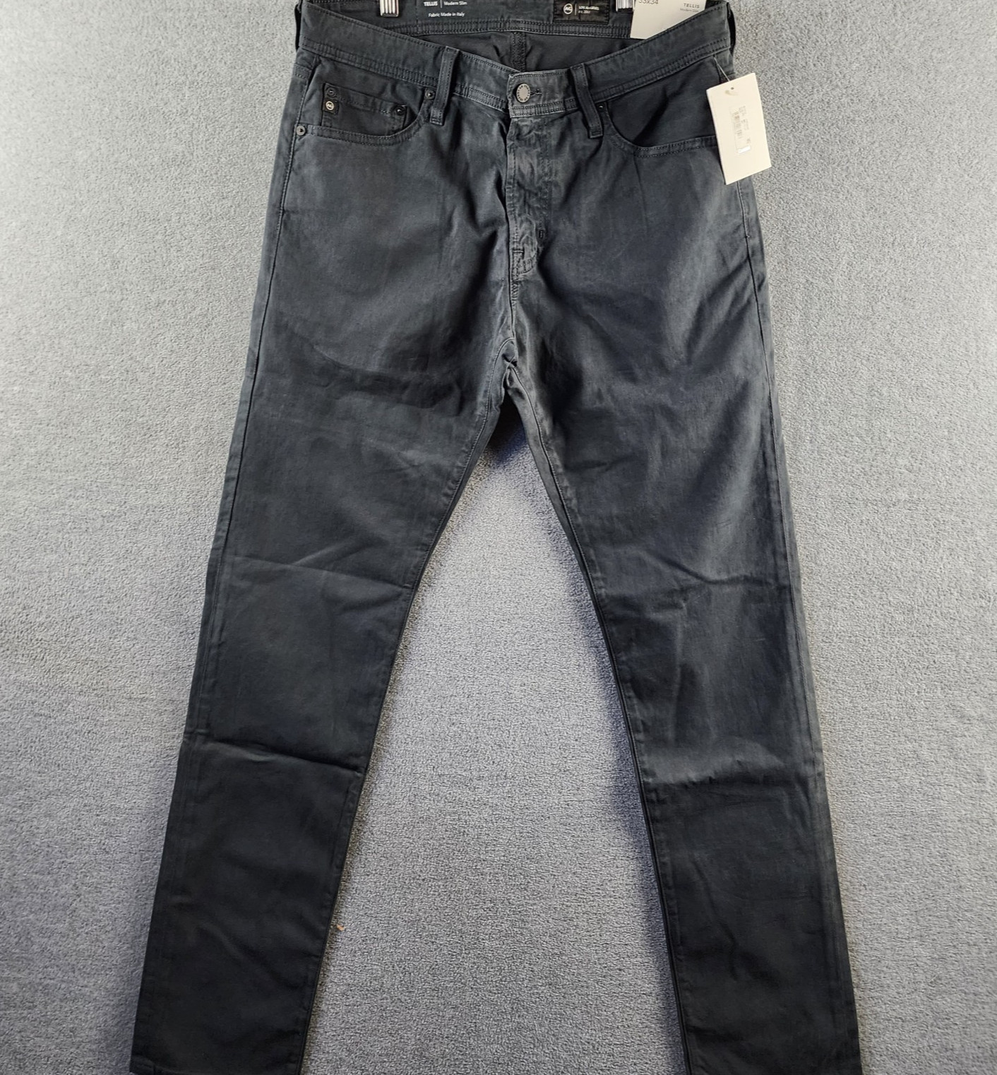AG Tellis 34 Modern Slim Fit Twill Pants Men’s 33×34 Melange Smoke Button Zip