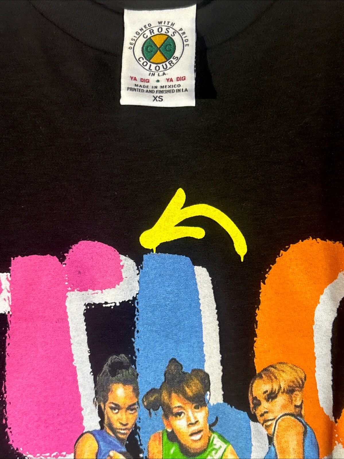 Cross Colours size XS Black Rare Graphic TLC Hip Hop Shirt Top 90s Vintage NWOT