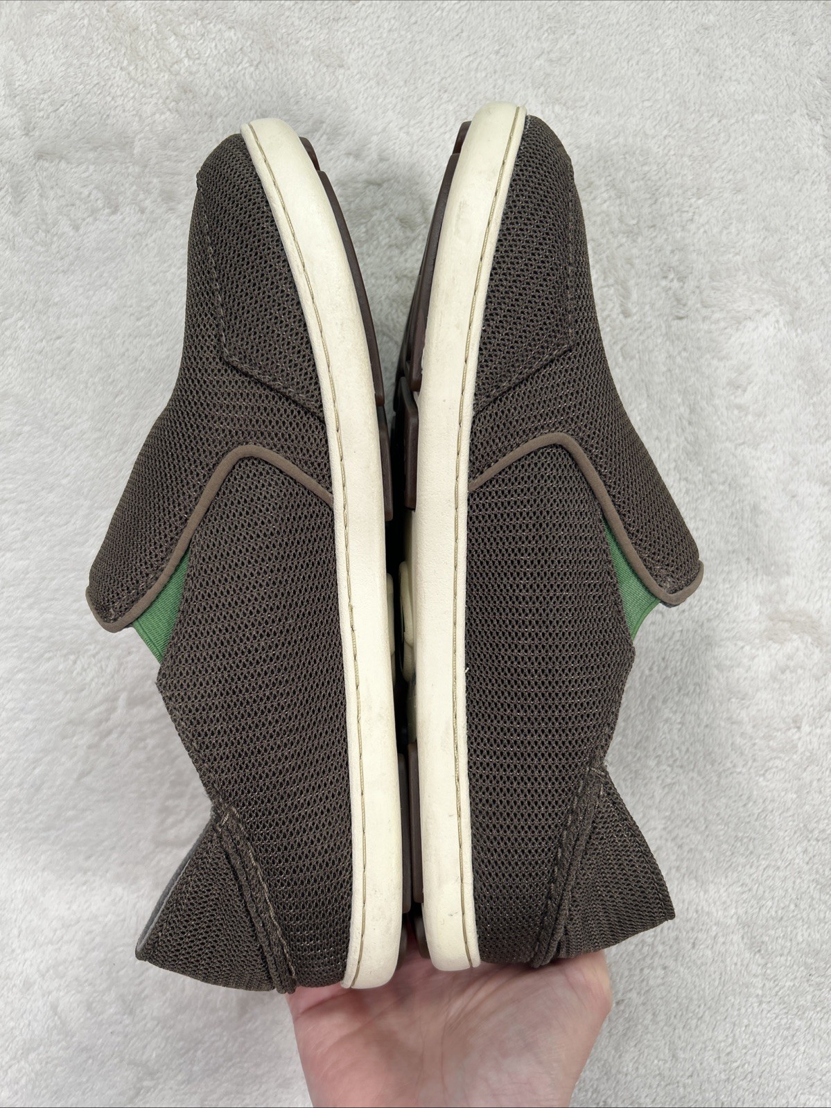 Olukai Mens Nohea Mesh Slip On Shoe Loafer Size 9 Brown Lime Green Drop Heel