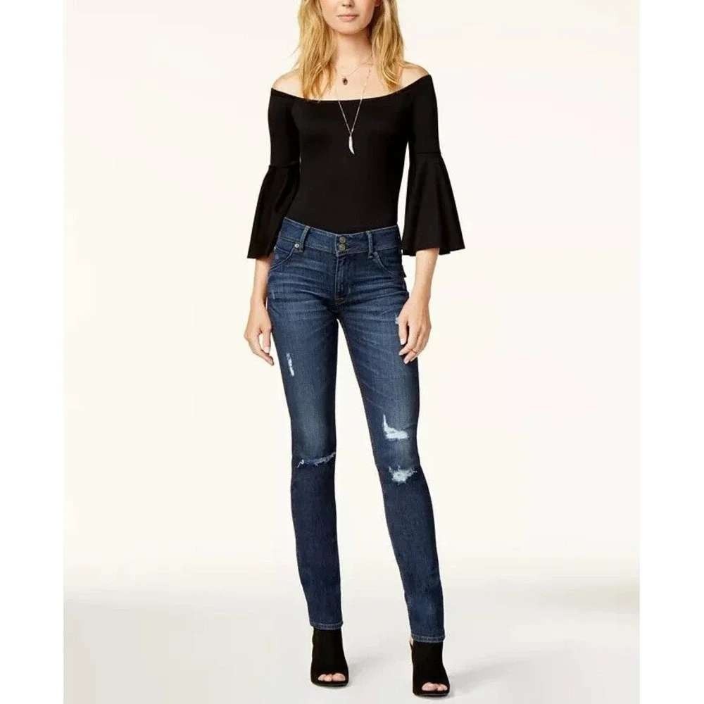 Hudson Women Cotton Beth Baby Boot Jeans 24 Blue Distressed Flap Pocket Skinny