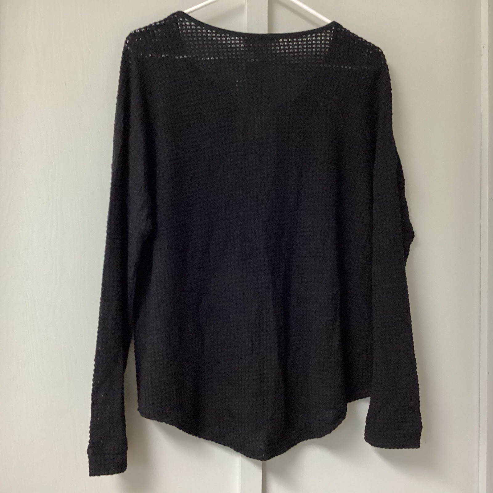 ADREAMLY Black Semi-Sheer Blouse Women’s Size Medium Waffles Studs Hole Knit New