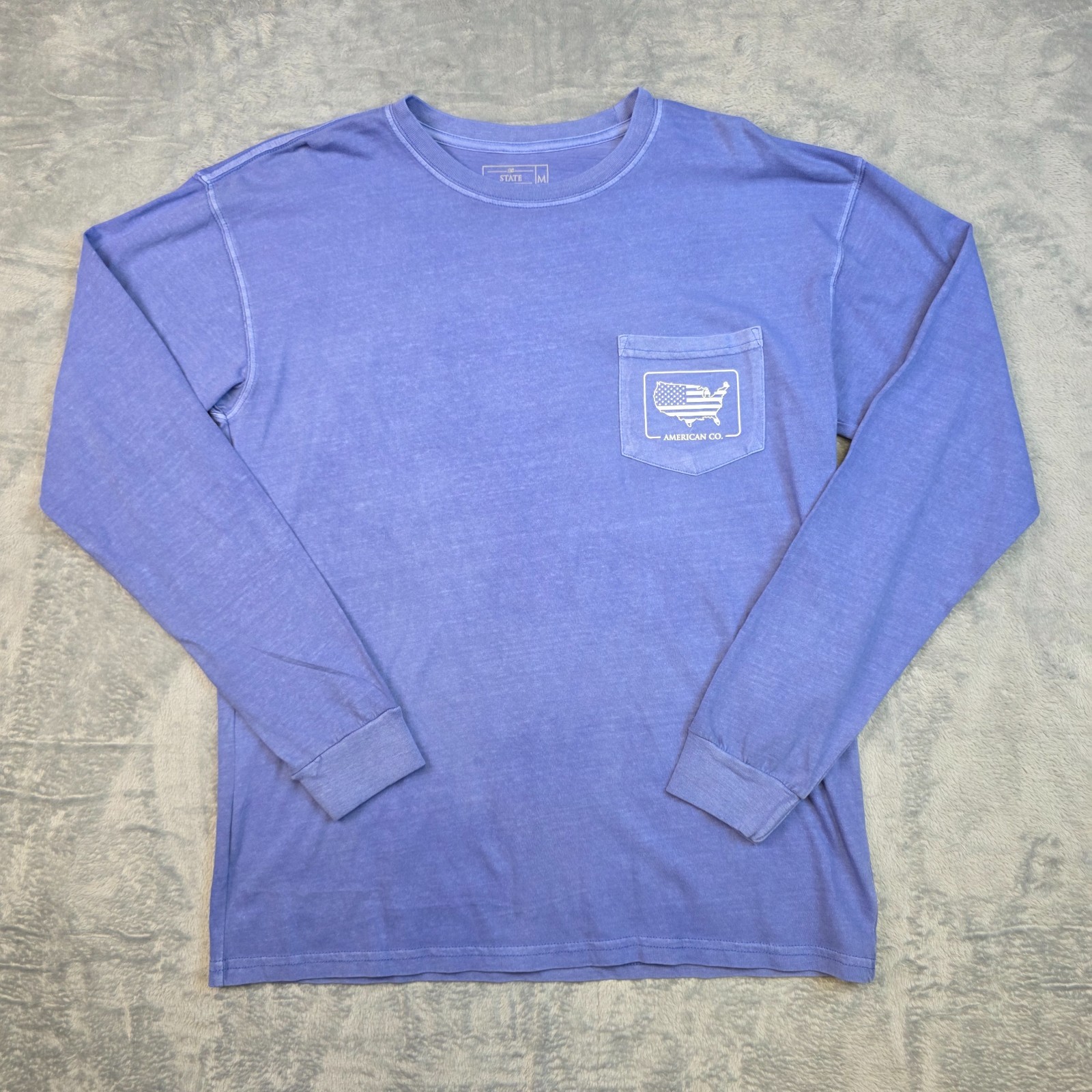nwot STATE COMPANY Cotton LS Crewneck T-Shirt Men’s MEDIUM M Blue USA BALD EAGLE