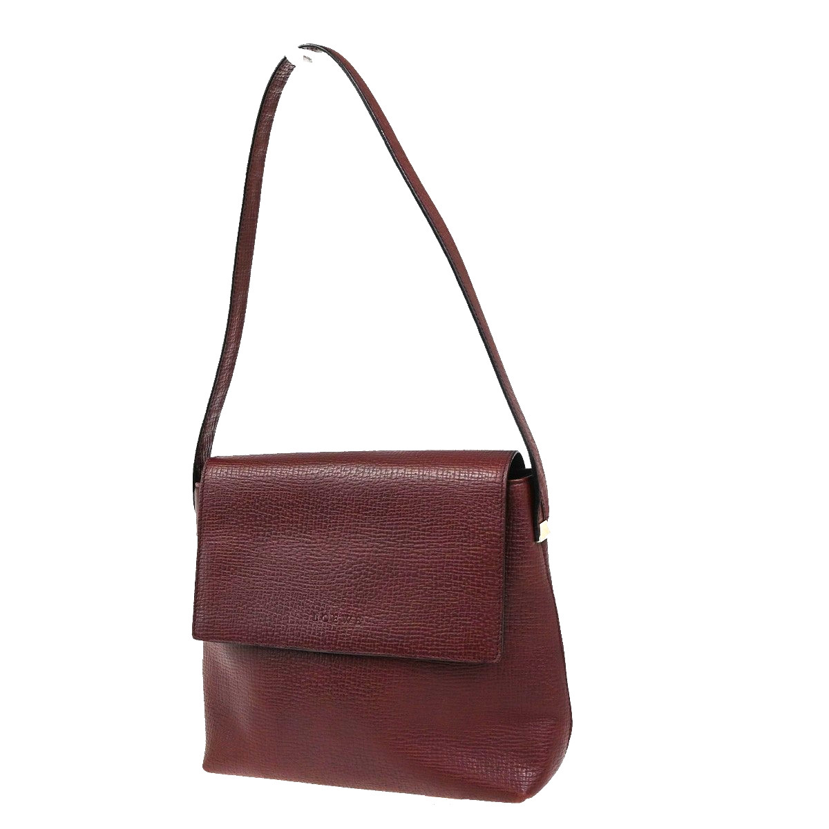 LOEWE Logo Shoulder Bag Embossing Leather Burgundy SHW Spain 32CA971