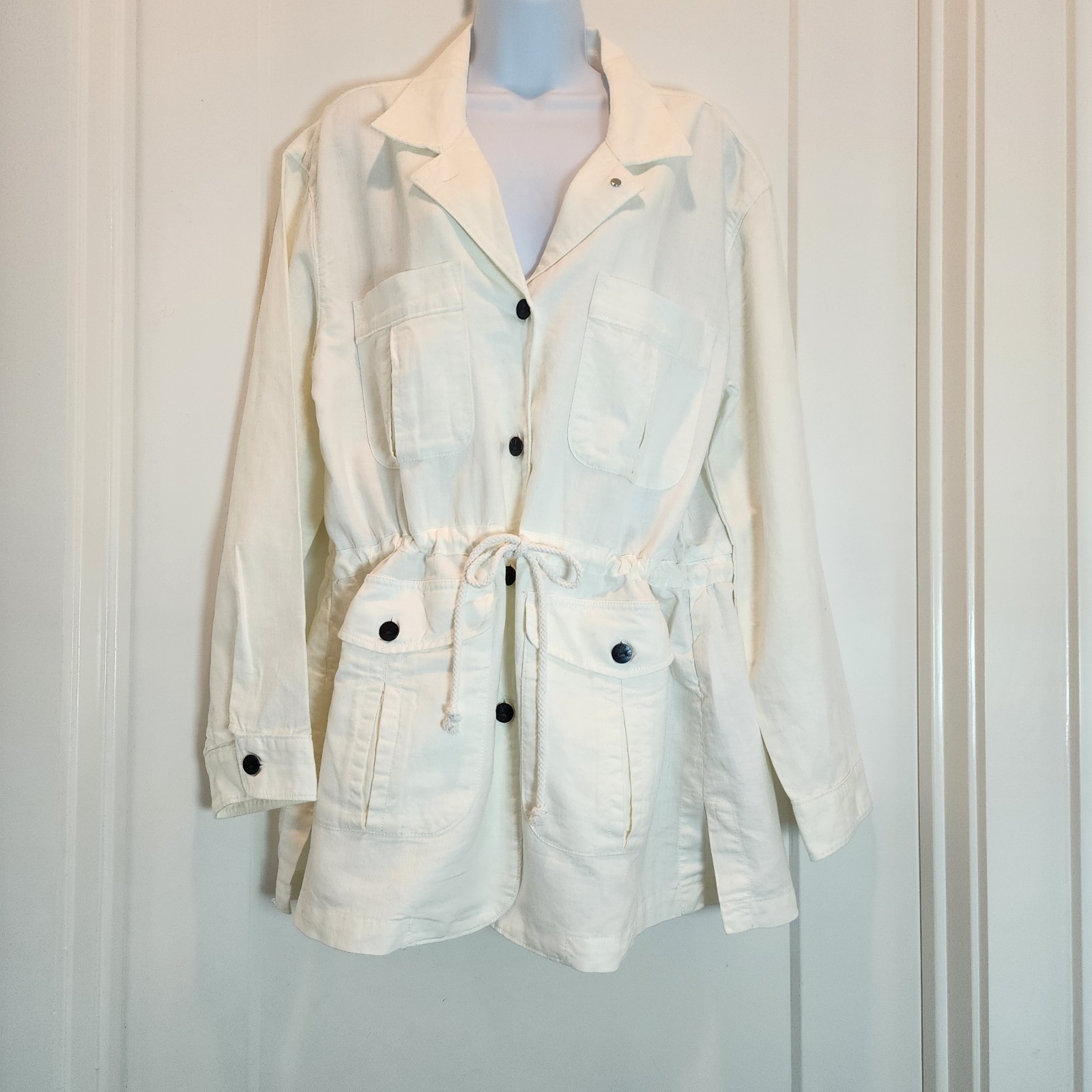 Faherty Larkspur Jacket L NWT White Linen Cotton Safari Coastal Utility $248