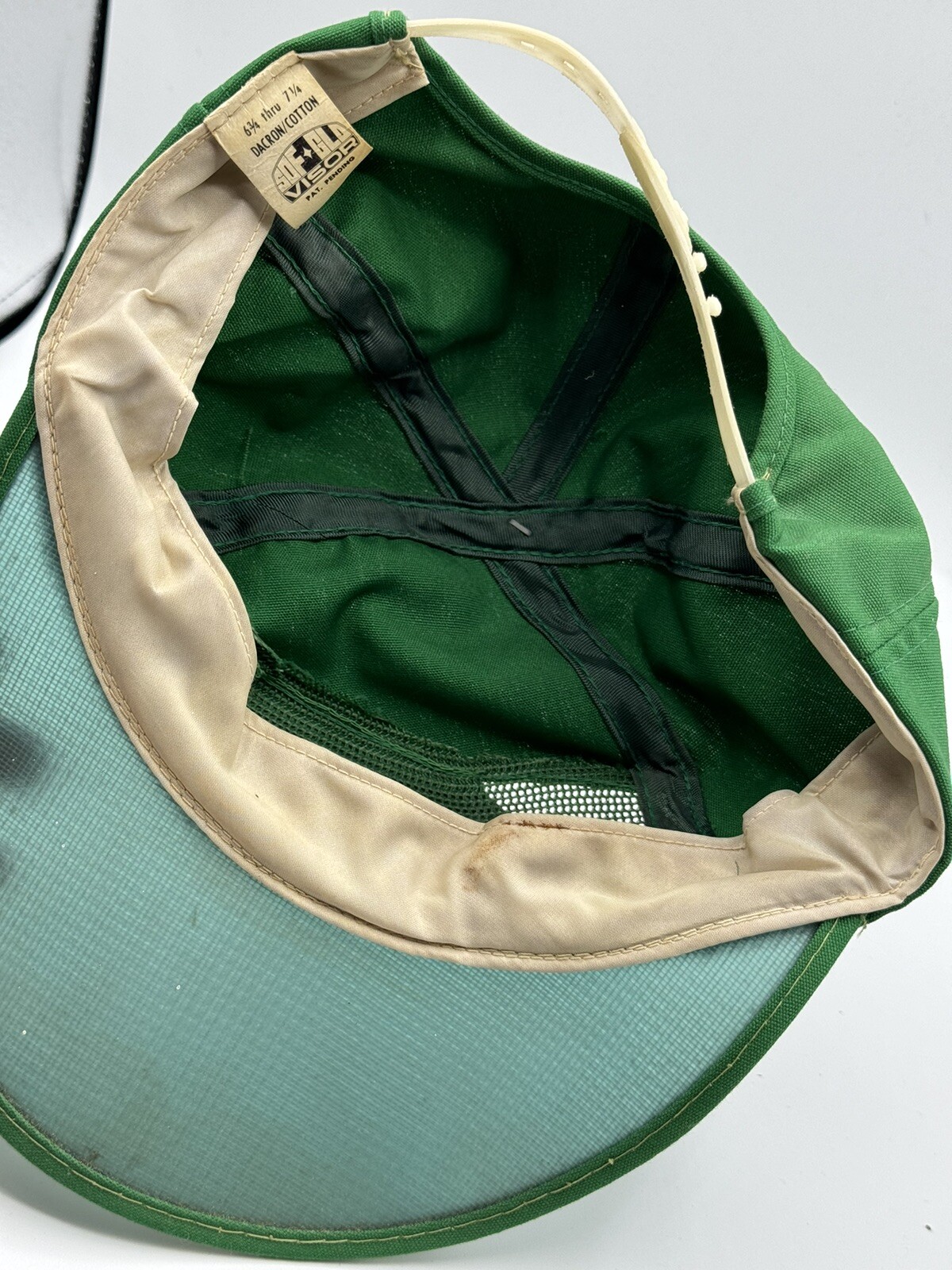 Vintage Green Fishing Patch Adjustable Sun Visor Cap Hat Sof Glo Sz 6.75 – 7.25