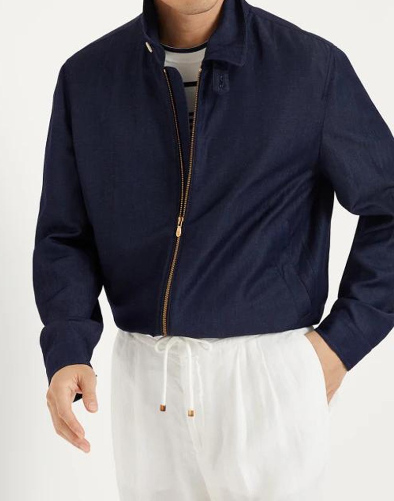 BRUNELLO CUCINELLI MEN’S NAVY WOOL LINEN BLEND ZIP UP JACKET MSRP $4175
