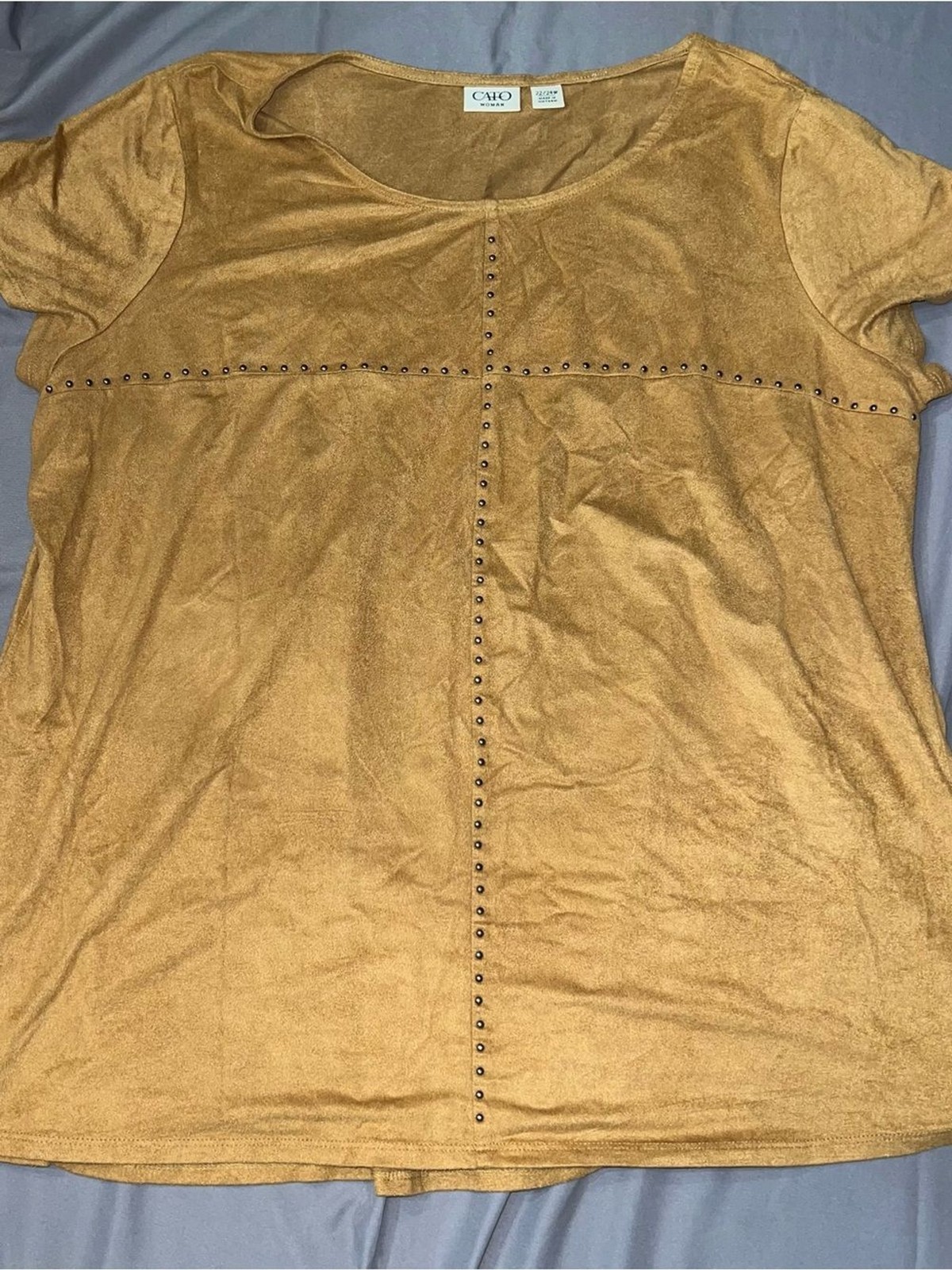 Plus Size Faux Suede Western Style Top with Rivet Detailing