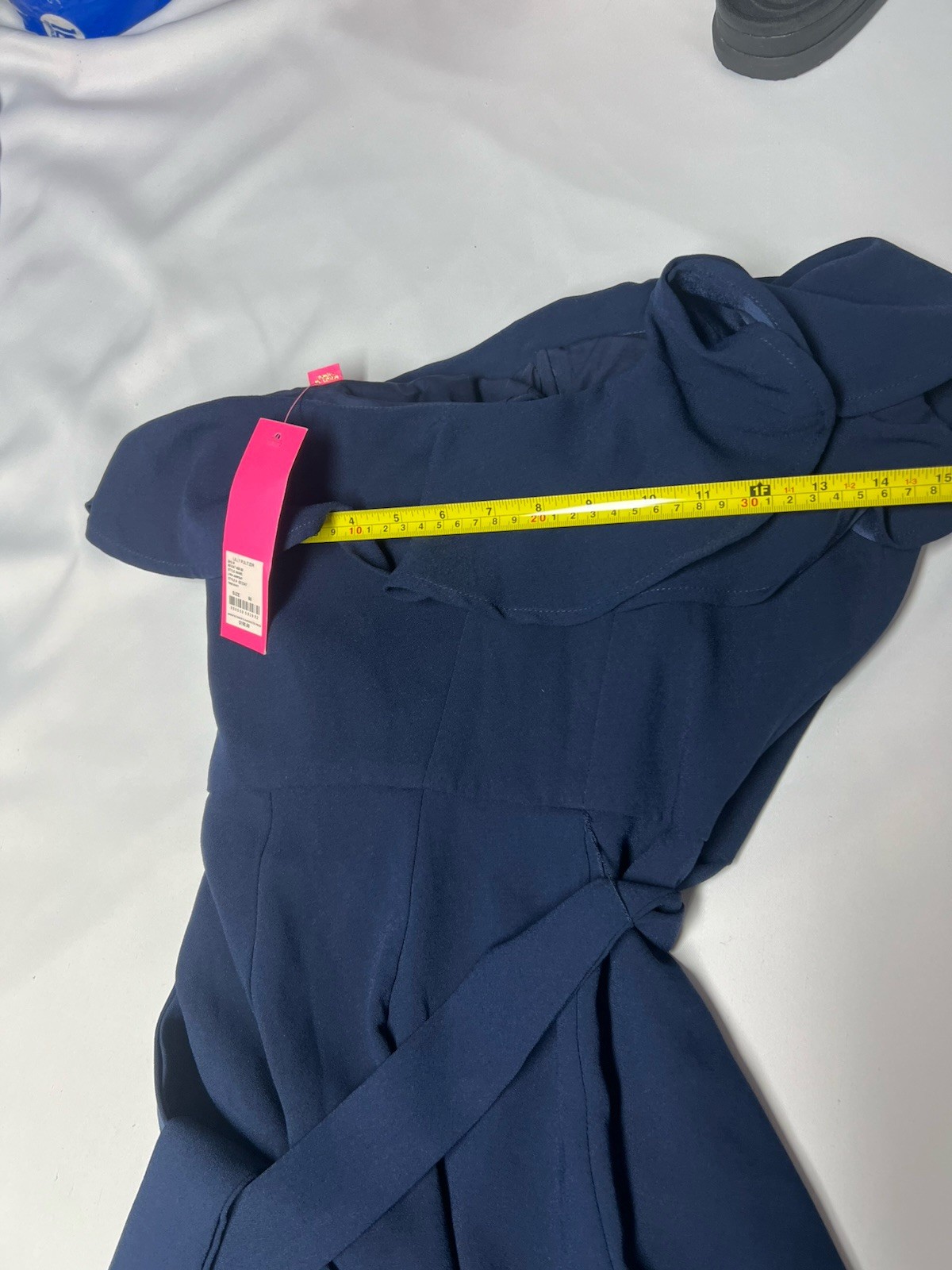 Lilly Pulitzer Lyra True Navy Flounce One Shoulder Sash Belt Crepe Jumpsuit 00