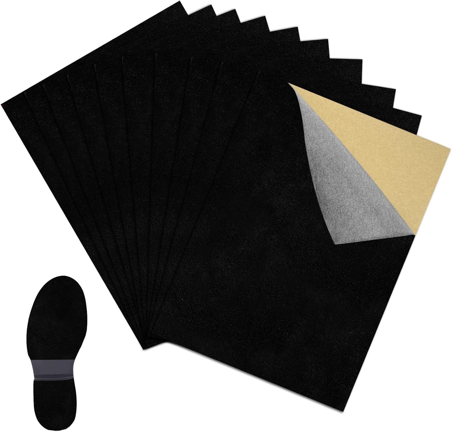 10 Pcs Stick-on Faux Suede Soles for Dance Shoes, 11.8”x8.3” Black