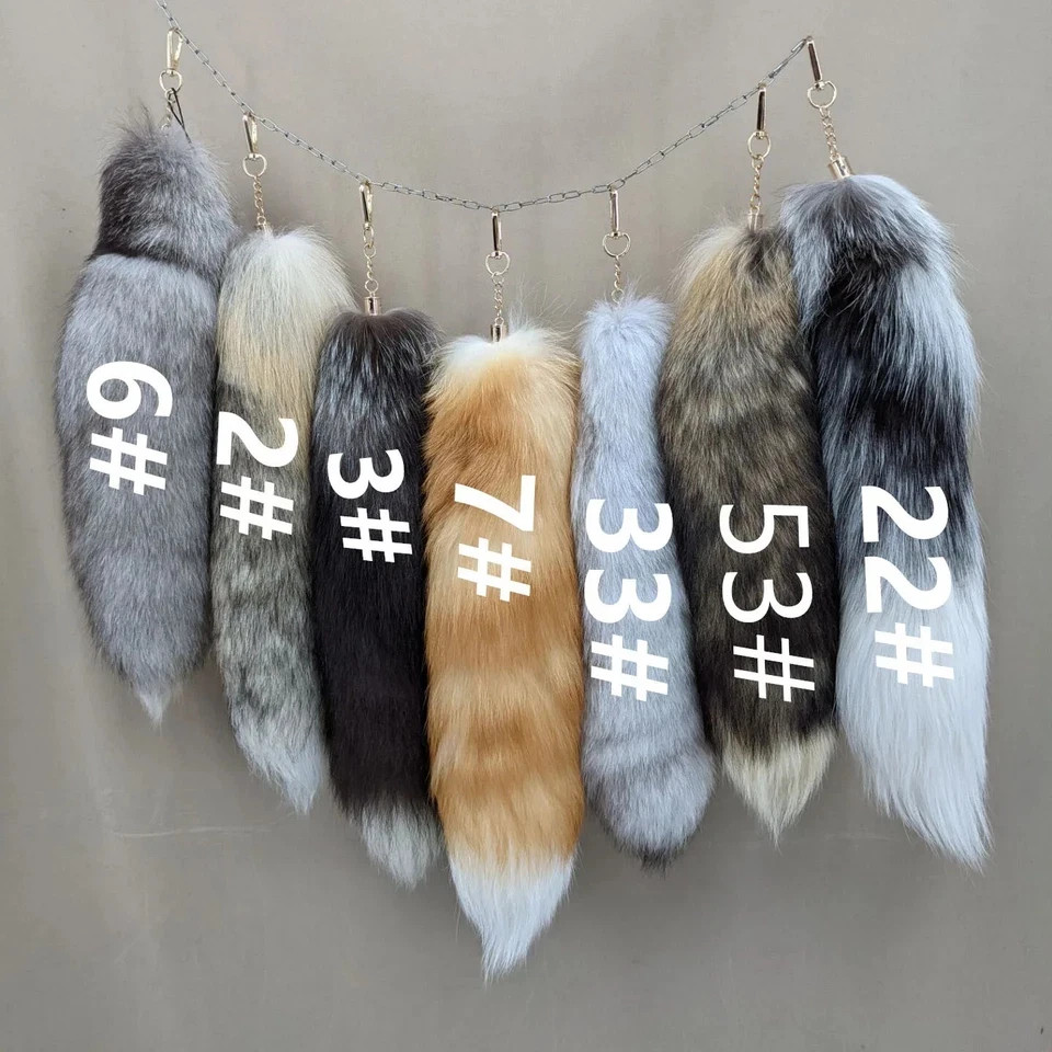 16″-18″ Real Fox Fur Tail Keychain Bag Charm Furry Pendant Costume Cosplay Toys