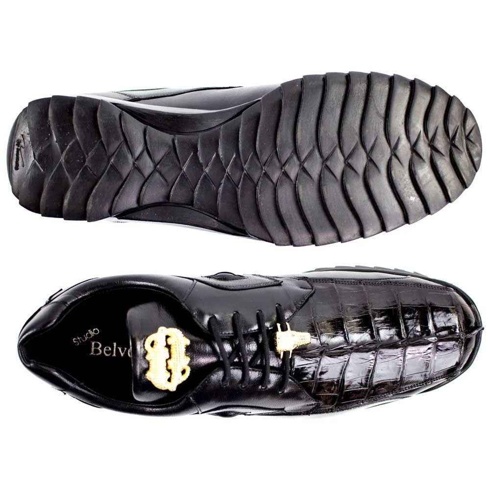 Belvedere Vasco Men’s Black Hornback Crocodile & Soft Calf Sneaker